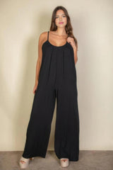 Plus spaghetti strap solid wide jumpsuit | Mixtshop LLC