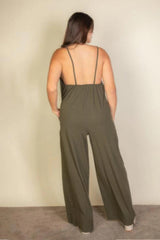 Plus spaghetti strap solid wide jumpsuit | Mixtshop LLC