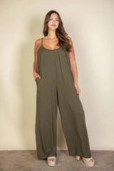 Plus spaghetti strap solid wide jumpsuit | Mixtshop LLC