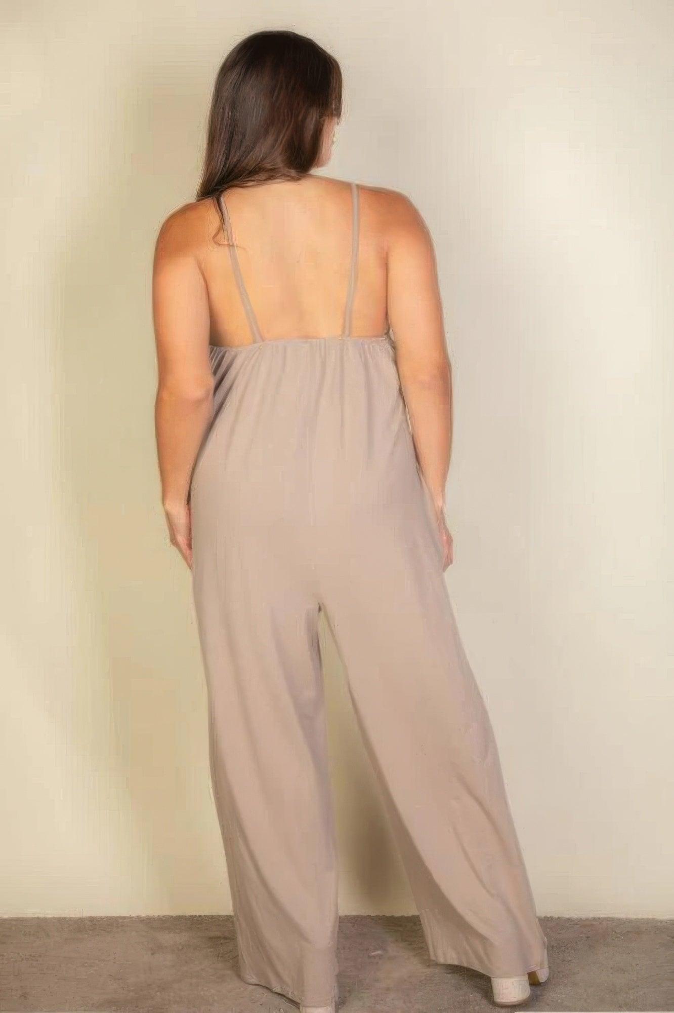 Plus spaghetti strap solid wide jumpsuit | Mixtshop LLC