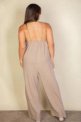 Plus spaghetti strap solid wide jumpsuit | Mixtshop LLC