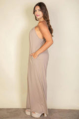 Plus spaghetti strap solid wide jumpsuit | Mixtshop LLC