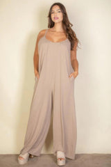 Plus spaghetti strap solid wide jumpsuit | Mixtshop LLC