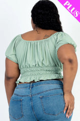 Plus size casual ruched puff sleeve ribbed knit solid top | Mixtshop LLC