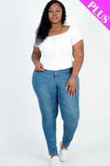 Plus size casual ruched puff sleeve ribbed knit solid top | Mixtshop LLC