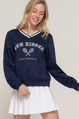 Long slv v-neck embroidered sweatshirt | Mixtshop LLC