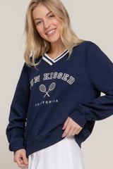 Long slv v-neck embroidered sweatshirt | Mixtshop LLC