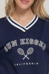 Long slv v-neck embroidered sweatshirt | Mixtshop LLC