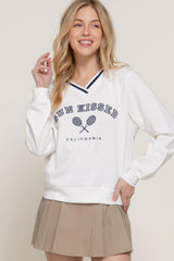Long slv v-neck embroidered sweatshirt | Mixtshop LLC