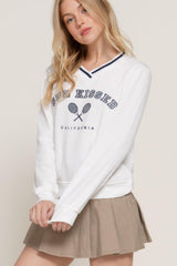 Long slv v-neck embroidered sweatshirt | Mixtshop LLC
