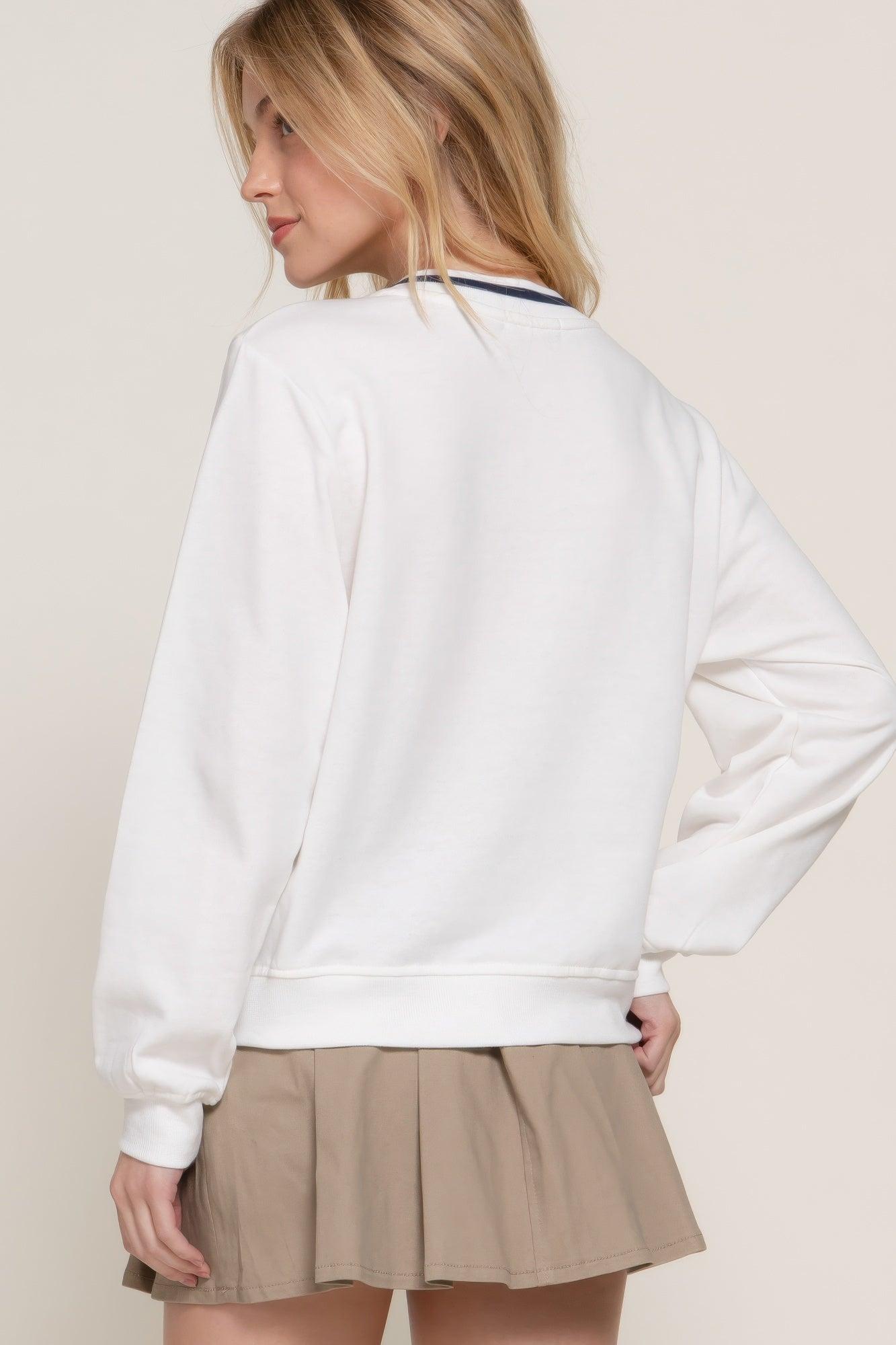 Long slv v-neck embroidered sweatshirt | Mixtshop LLC