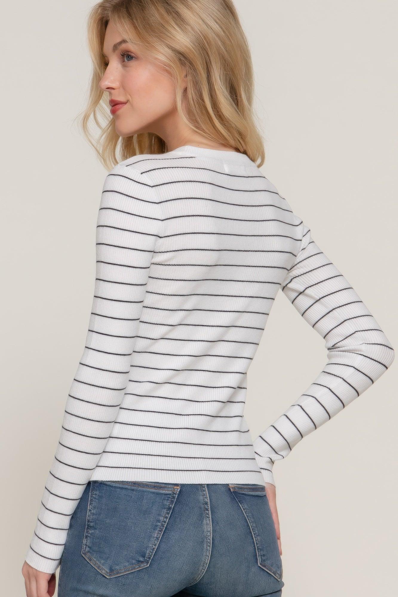 Long slv crew neck stripe sweater | Mixtshop LLC
