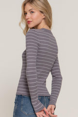 Long slv crew neck stripe sweater | Mixtshop LLC