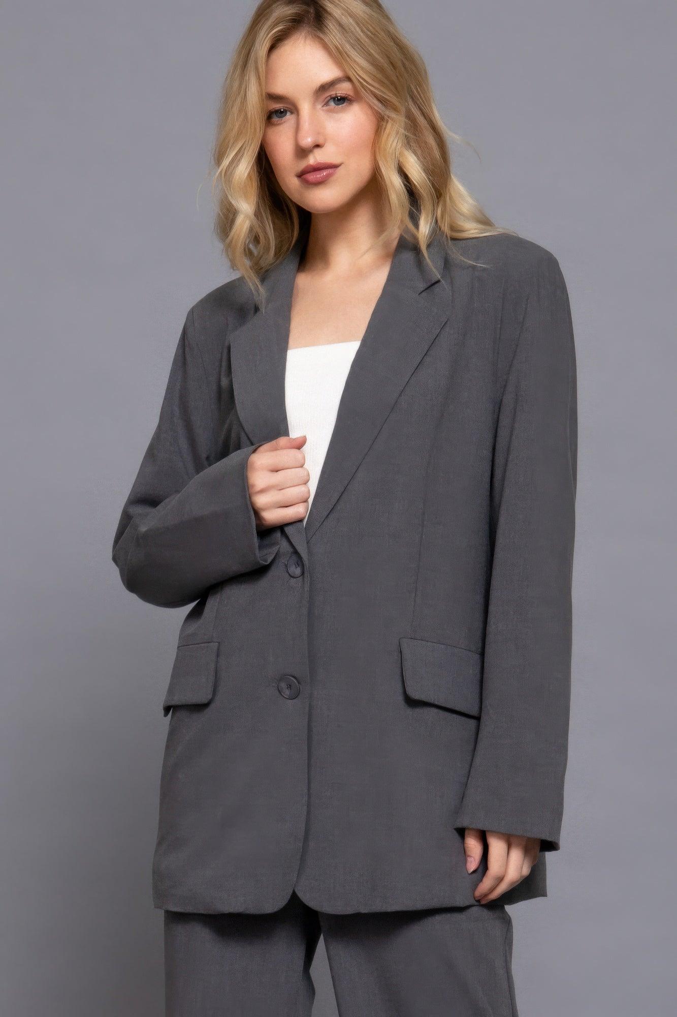 Long slv front button closure blazer | Mixtshop LLC