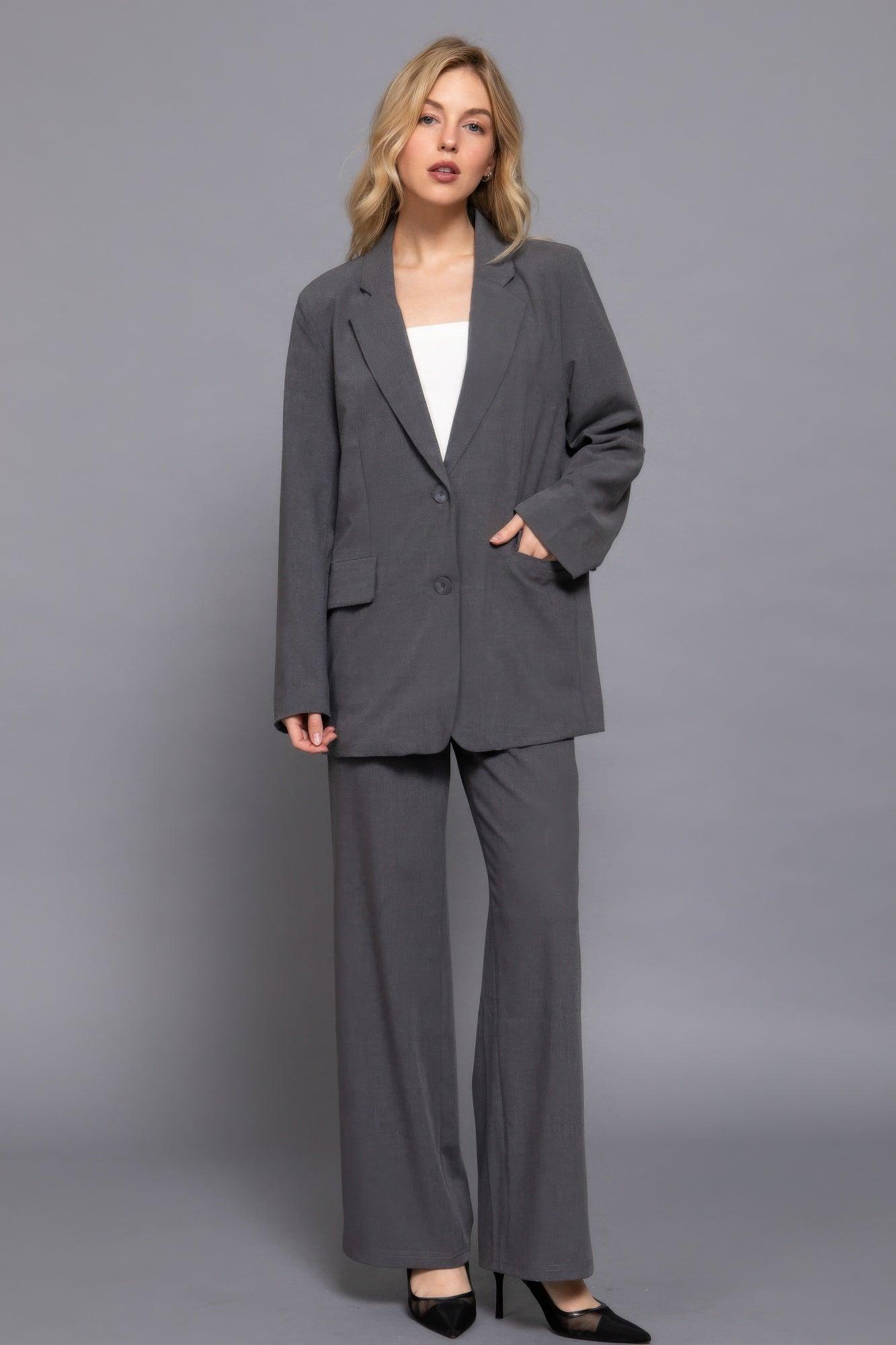 Long slv front button closure blazer | Mixtshop LLC