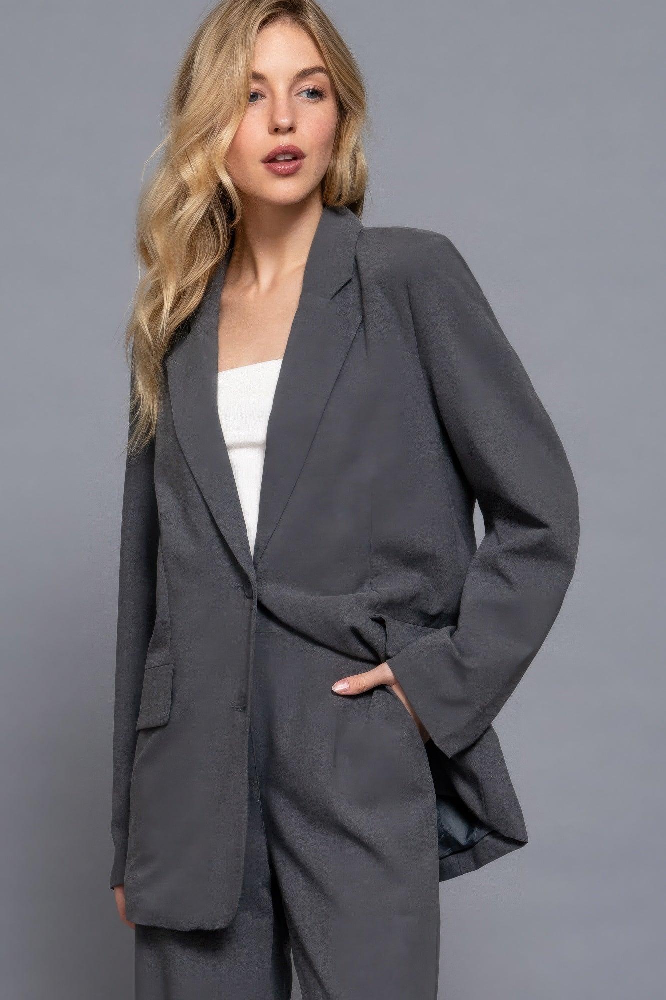 Long slv front button closure blazer | Mixtshop LLC