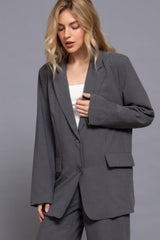 Long slv front button closure blazer | Mixtshop LLC