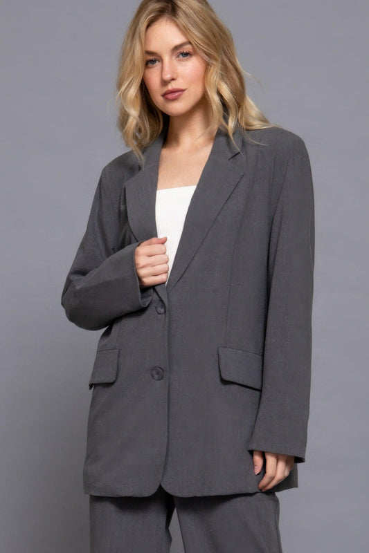 Long slv front button closure blazer | Mixtshop LLC