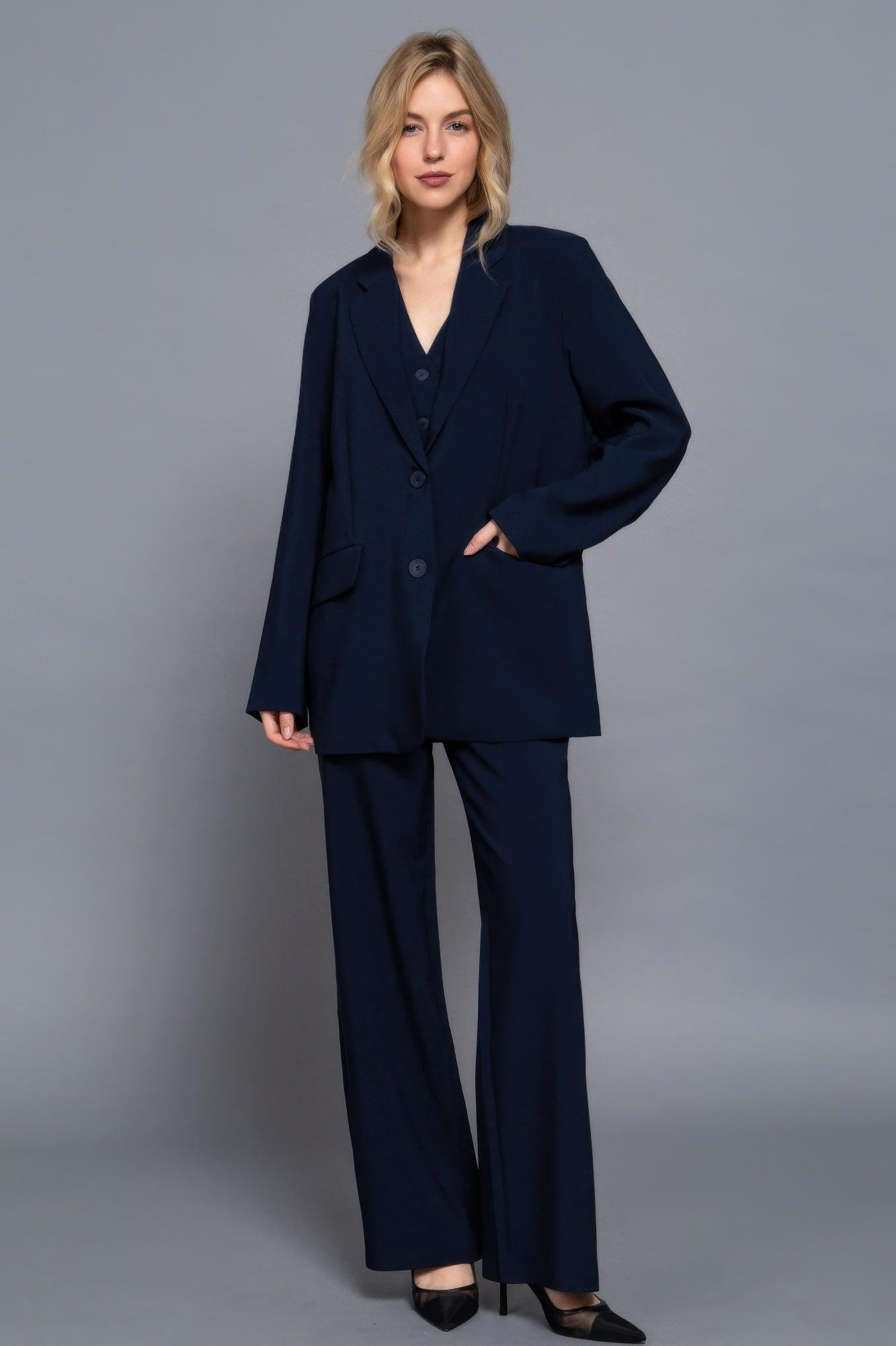 Long slv front button closure blazer | Mixtshop LLC