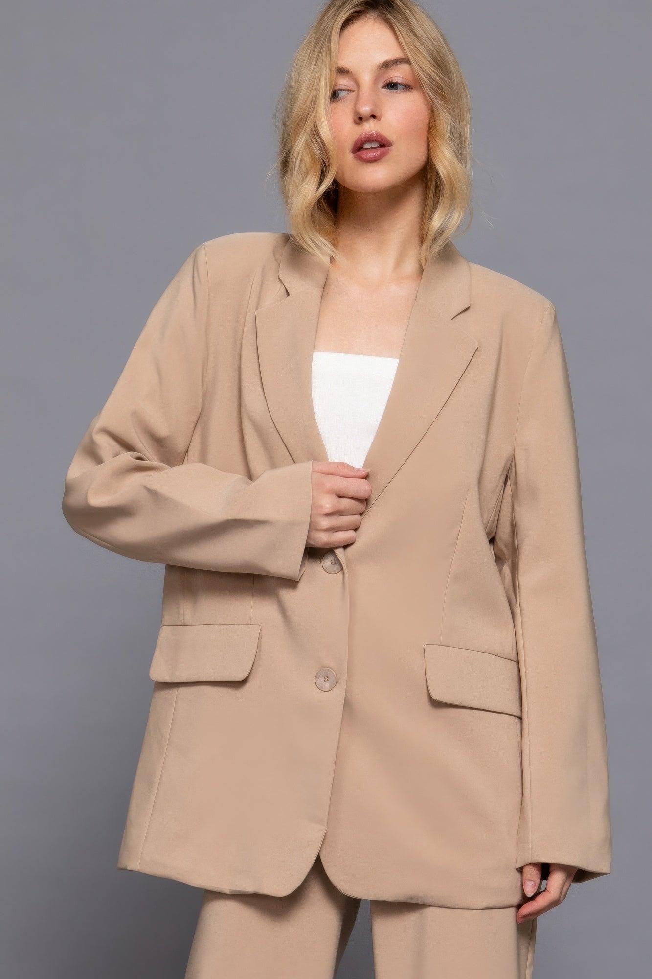 Long slv front button closure blazer | Mixtshop LLC