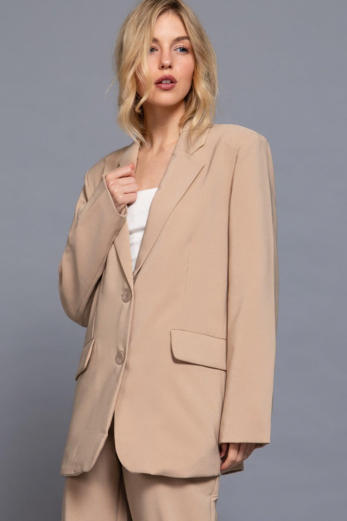 Long slv front button closure blazer | Mixtshop LLC