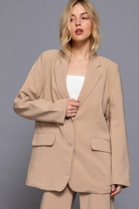 Long slv front button closure blazer | Mixtshop LLC