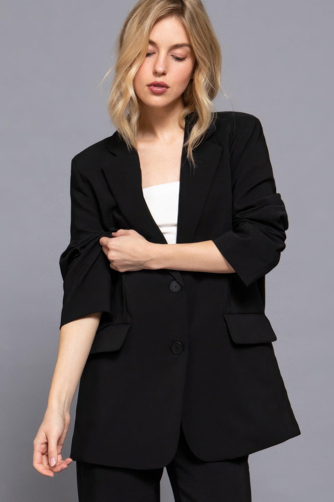 Long slv front button closure blazer | Mixtshop LLC