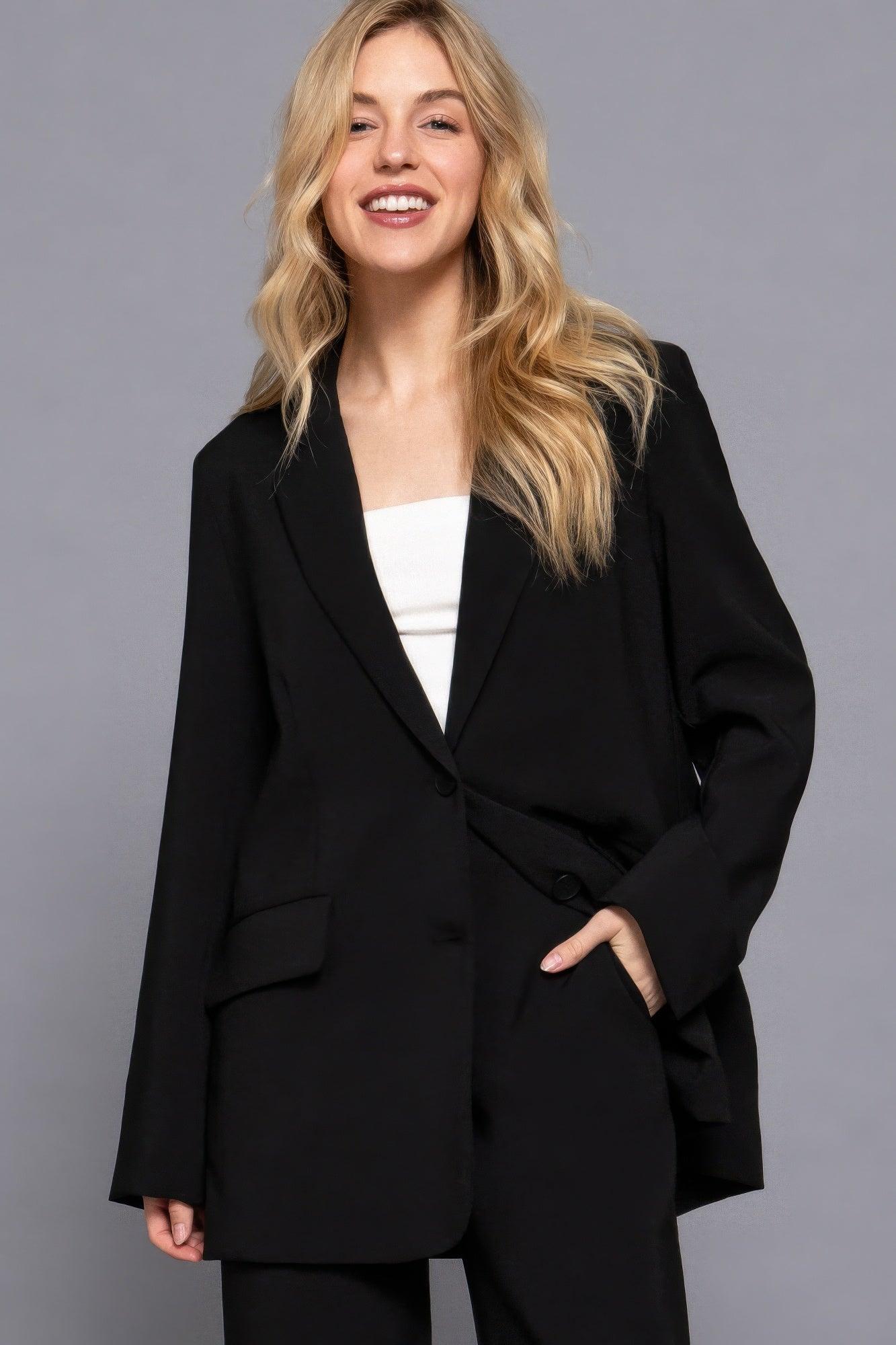 Long slv front button closure blazer | Mixtshop LLC