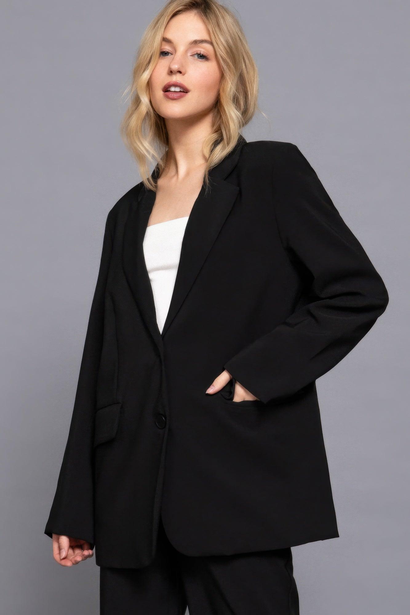Long slv front button closure blazer | Mixtshop LLC