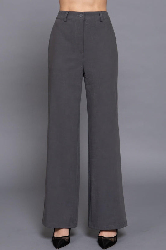 Back elastic straight woven long pants | Mixtshop LLC