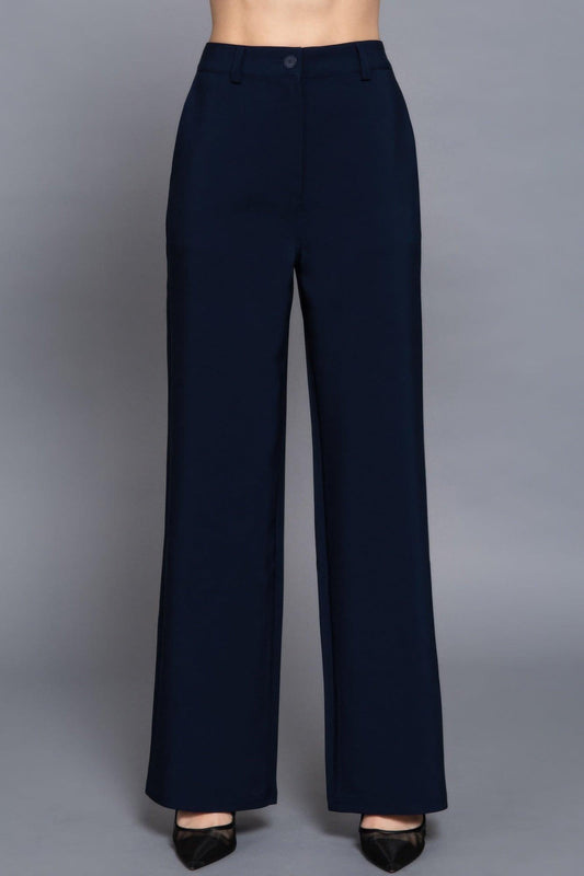 Back elastic straight woven long pants | Mixtshop LLC