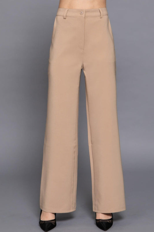 Back elastic straight woven long pants | Mixtshop LLC
