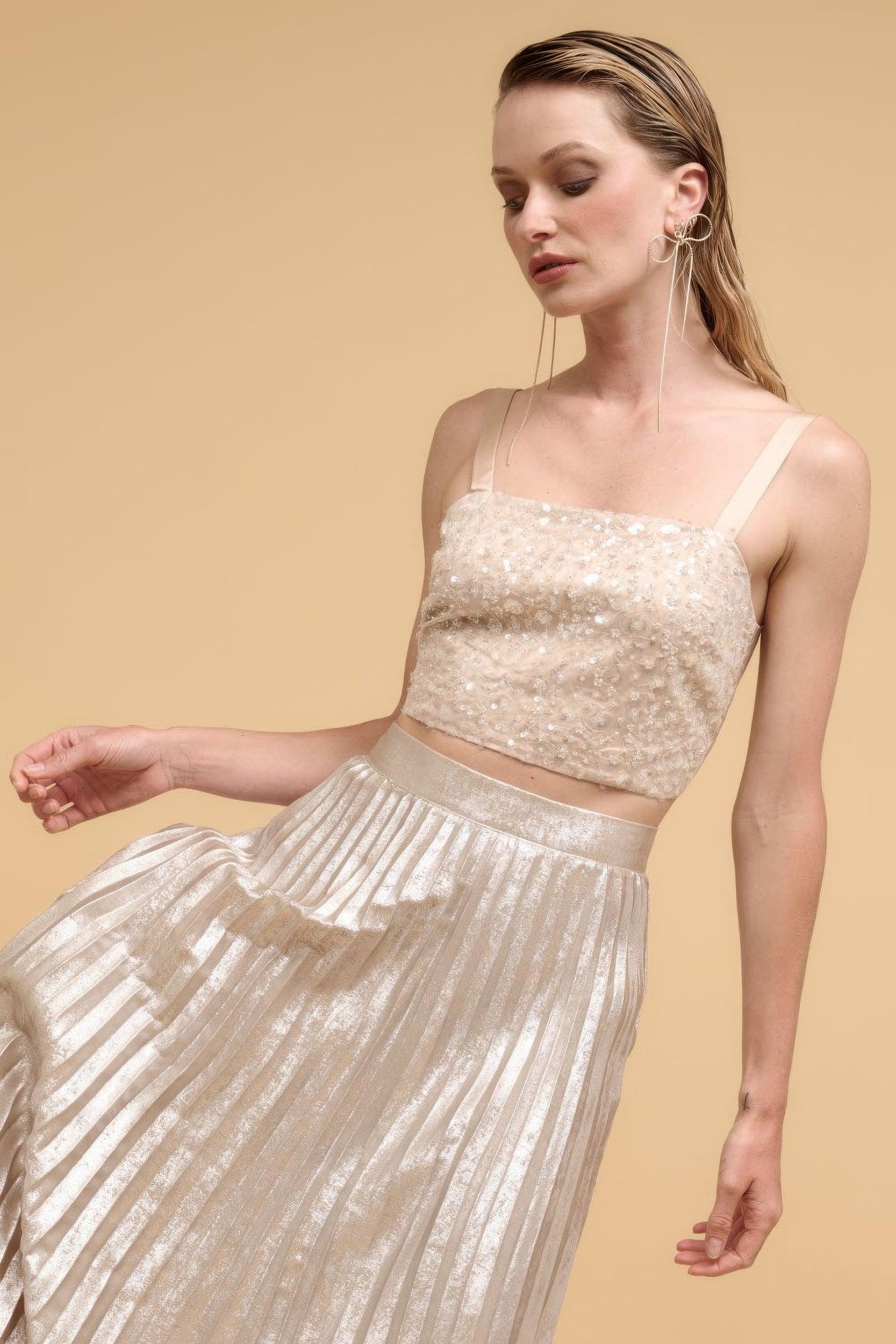 Floral sequins straight neck crop top | Mixtshop LLC