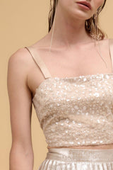 Floral sequins straight neck crop top | Mixtshop LLC