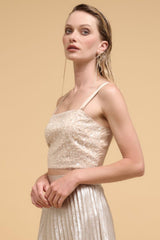 Floral sequins straight neck crop top | Mixtshop LLC