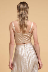 Floral sequins straight neck crop top | Mixtshop LLC