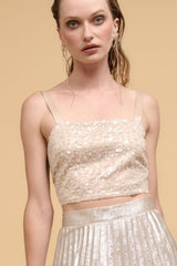 Floral sequins straight neck crop top | Mixtshop LLC