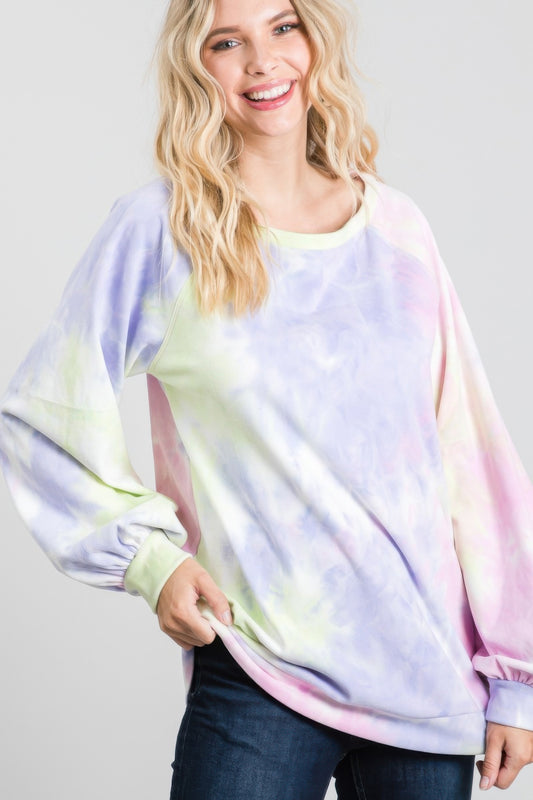 Tie-dye Puff Long Sleeve Top | Mixtshop LLC