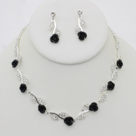 Rhinestone Rose Necklace Earring Set | Mixtshop LLC