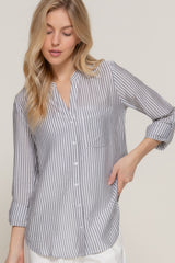 Long Slv Split Round Neck Stripe Woven Shirt | Mixtshop LLC