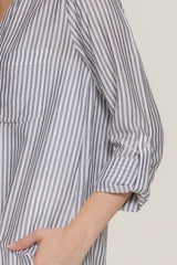 Long Slv Split Round Neck Stripe Woven Shirt | Mixtshop LLC