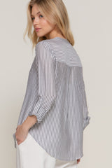 Long Slv Split Round Neck Stripe Woven Shirt | Mixtshop LLC