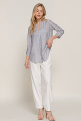 Long Slv Split Round Neck Stripe Woven Shirt | Mixtshop LLC