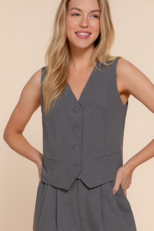 V-neckline W/front Button Closure Vest | Mixtshop LLC