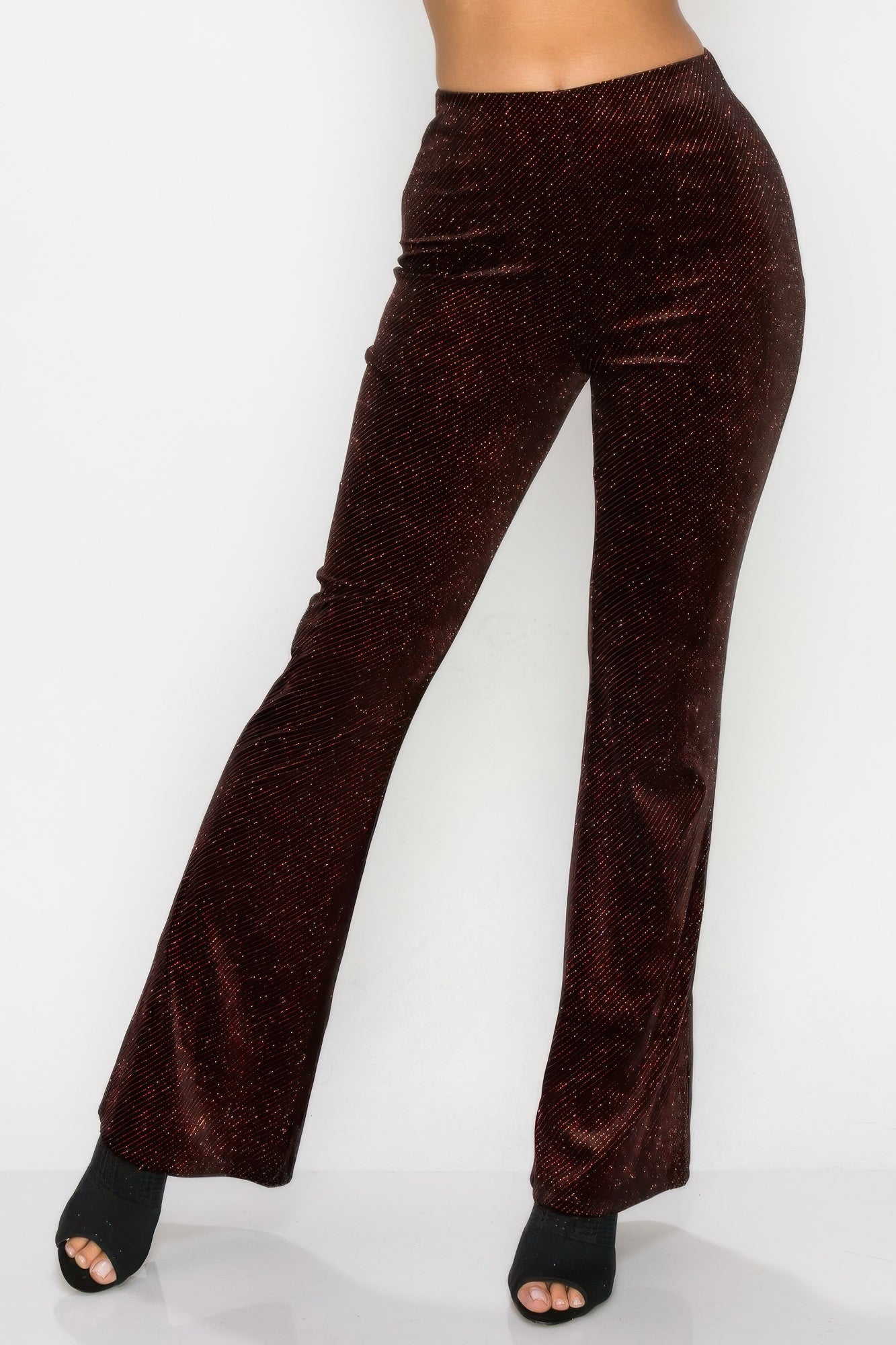 Glittery Flare High-rise Elastic Pants | Mixtshop LLC