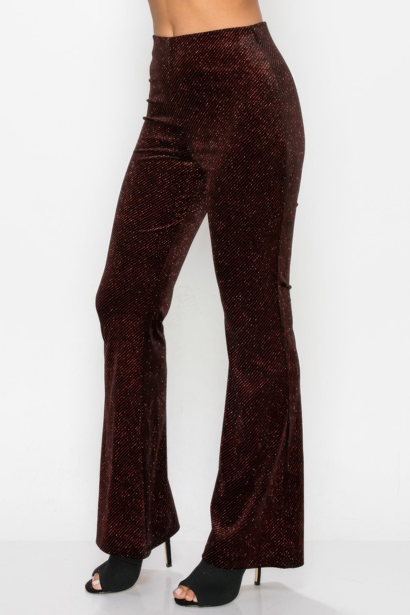 Glittery Flare High-rise Elastic Pants | Mixtshop LLC