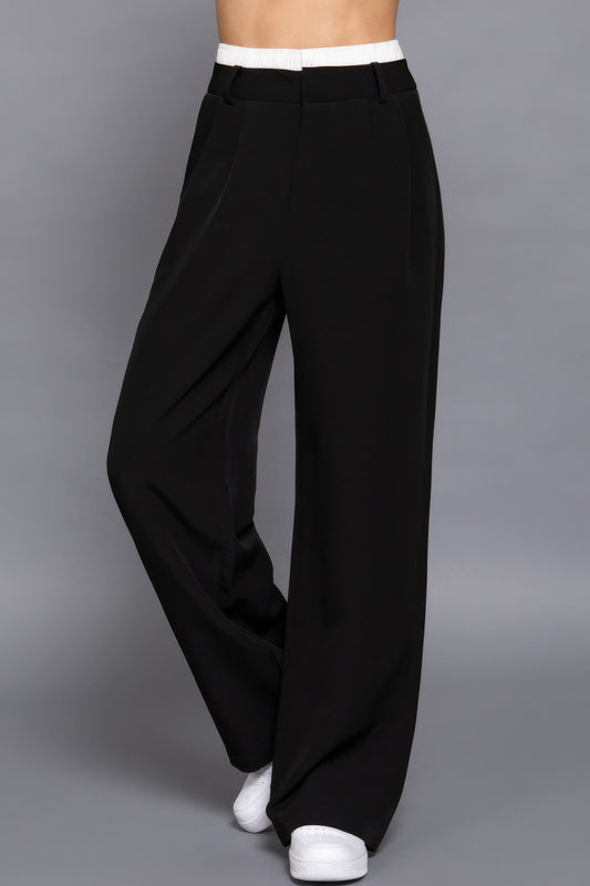 Contrast Waist Boxer Straight Long Pants | Mixtshop LLC