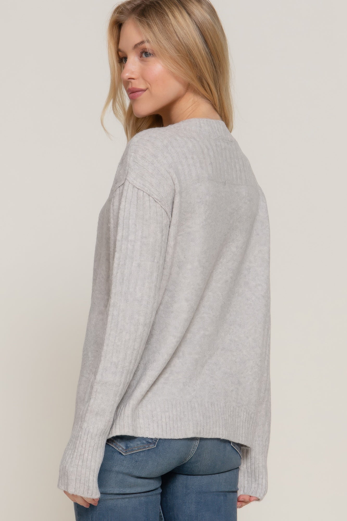 Long Slv Mock Neck Raised Seam Sweater | Mixtshop LLC
