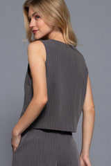 V-neckline Pin Stripe Woven Vest | Mixtshop LLC