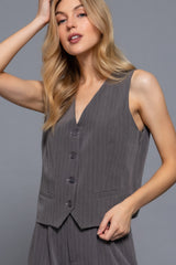 V-neckline Pin Stripe Woven Vest | Mixtshop LLC